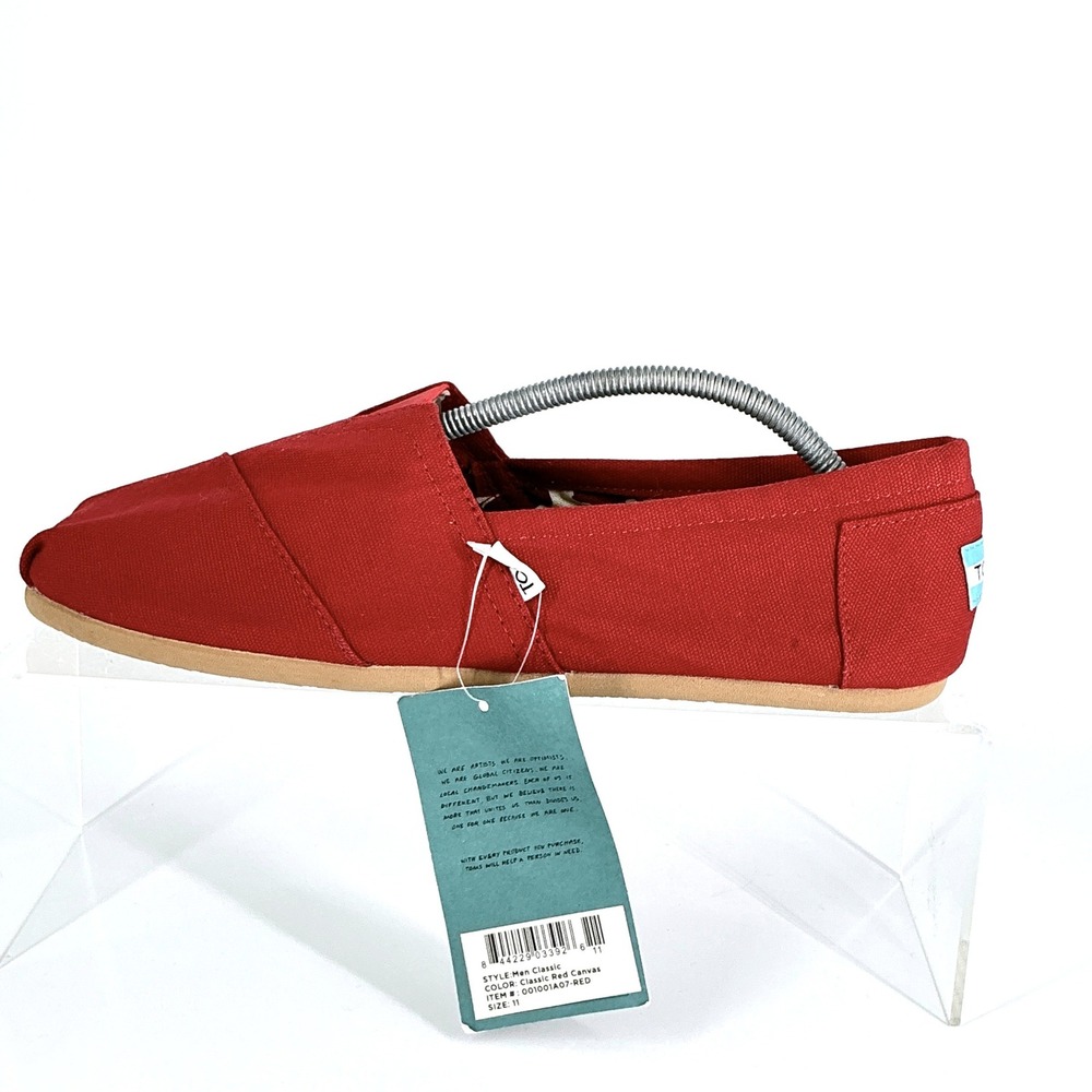TOMS Mens Size 11 Classic Red Canvas Slip On Alpargata Loafer Shoes
